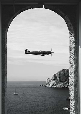 Vintage Airplane Over Sea