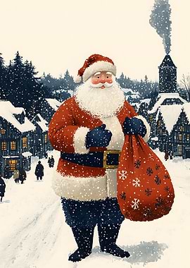 Santa Claus in Snowy Village Christmas