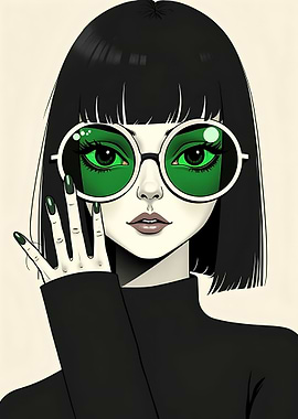 Anime Girl with Green Glasses