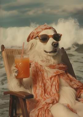Golden Retriever dog in Sunglasses on Beach