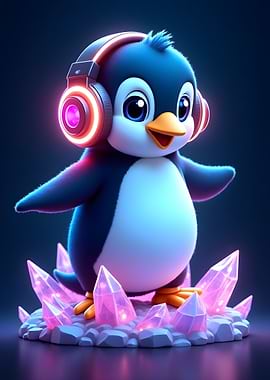 Cute Penguin with Headphones