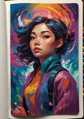 Anime Girl with Colorful Background