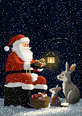 Santa Claus with Bunnies Christmas