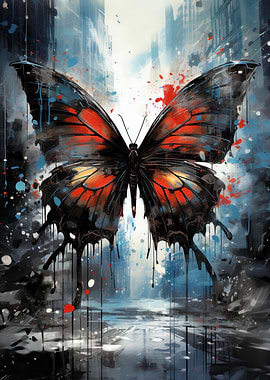 Dark Butterfly in Urban Landscape