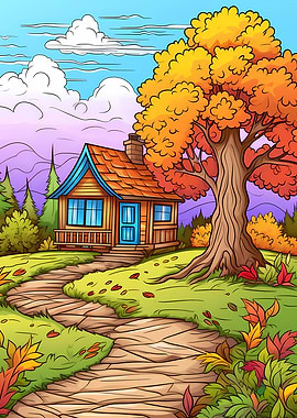 Autumn Cabin in the Woods