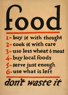 Don't Waste Food Vintage WW1 Propaganda Poster