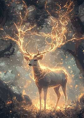 Golden Deer in Forest