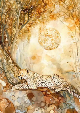 Cheetah Under a Golden Moon