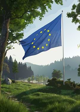 European Union Flag in Forest