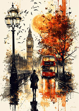 Autumn Evening in London: A Rainy Cityscape