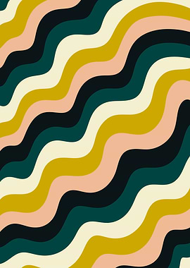 Retro Wavy Abstract Pattern, Mid-Century Modern Digital Artwork
