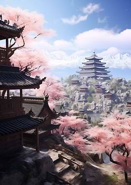 Japanese Pagoda Landscape