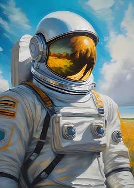 Astronaut in Field - Oil Painting