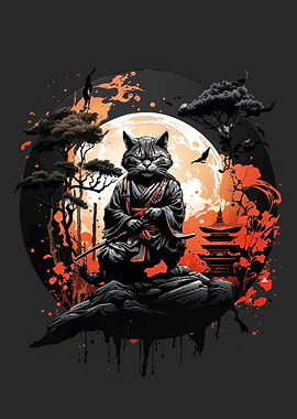 Samurai Cat Comic Artwork