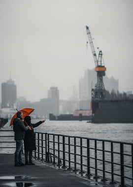 Rainy Day at Hamburg Harbor with Elbphilharmonie