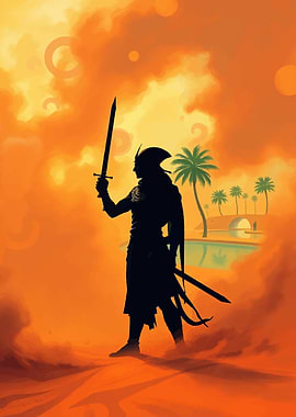 Silhouetted of Egypt Warrior in Desert