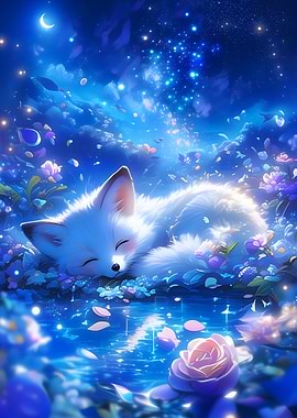 Sleeping Fox in a Dreamy Forest