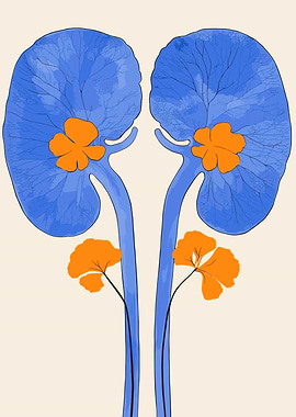 Blue and Orange Kidney Illustration