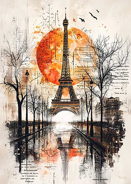Historic Echoes: Parisian Sunset Collage