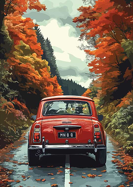 Red Car Autumn Drive