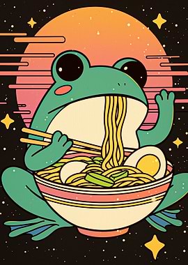 Frog Eating Ramen in Space