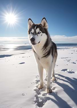 Husky in Snowy Landscape