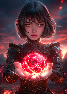 Anime Girl with Fire Orb