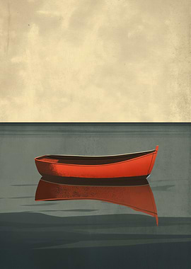 Red Boat on Calm Water