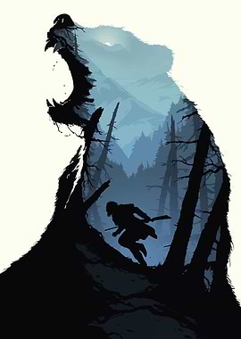 Bear Silhouette with Forest