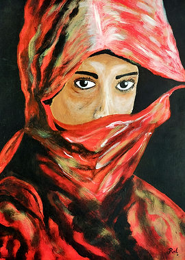 Woman in Red Veil South of Morocco