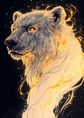 Polar Bear with Golden Flames
