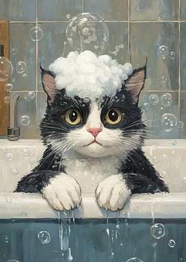 Cat in a Bubble Bath