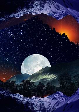 Full Moon Mountainscape