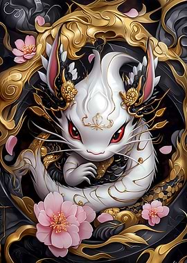 White Dragon with Gold Accents