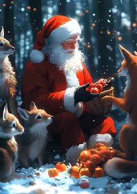Santa Claus with Foxes Christmas