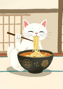 Cat Eating Ramen