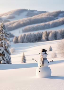 Snowman in Winter Landscape