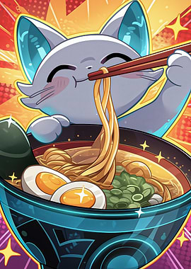 Cat Eating Ramen