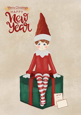 Christmas Elf on Gift Box