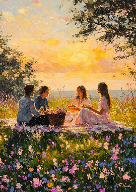 Sunset Serenade: Friends in the Meadow