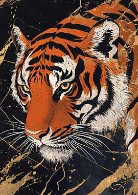 Tiger Portrait with Gold Splashes
