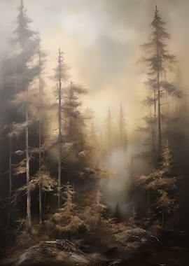 Mysterious foggy forest