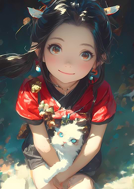 Anime Girl with Cat