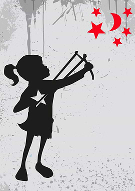 Girl with Slingshot and Stars
