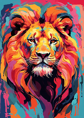 Colorful Lion Portrait - Vivid Instincts