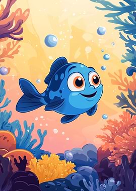 Smiling Blue Fish Underwater