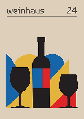 Wine Bottle and Glasses Bauhaus