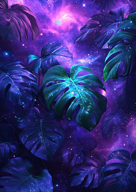 Galaxy Monstera Poster | Cosmic Botanical Wall Art | Tropical Galaxy