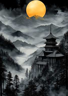 Japanese Temple in Mountains