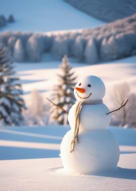 Smiling Snowman in Winter